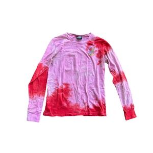 A-Lab Mens Pink Red Tie Dye Long Sleeve Graphic T-Shirt Mushroom Rose‎ Small